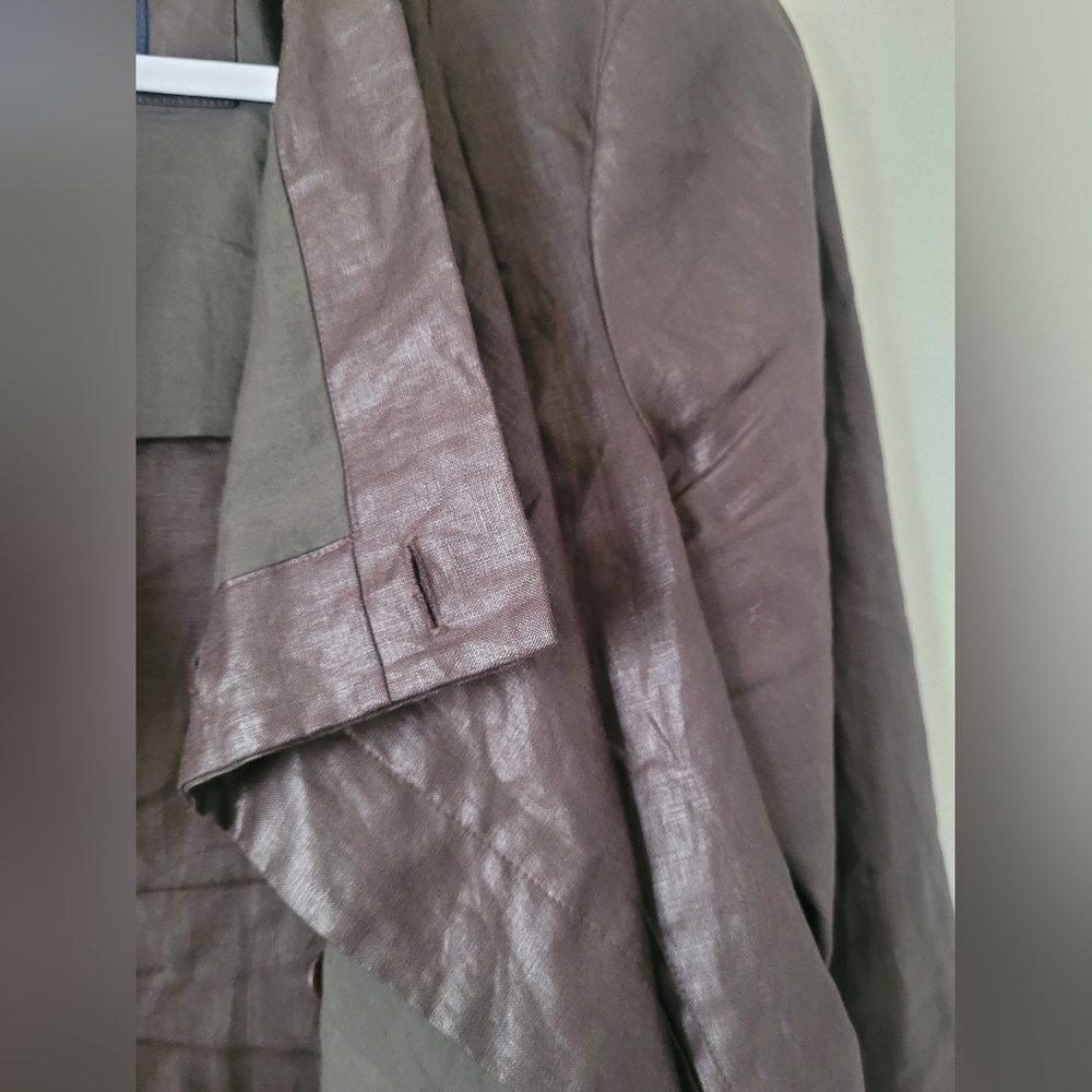 Magaschoni Women's Luxury Linen/Cotton Cropped Jacket Brown Small - Picture 4 of 16